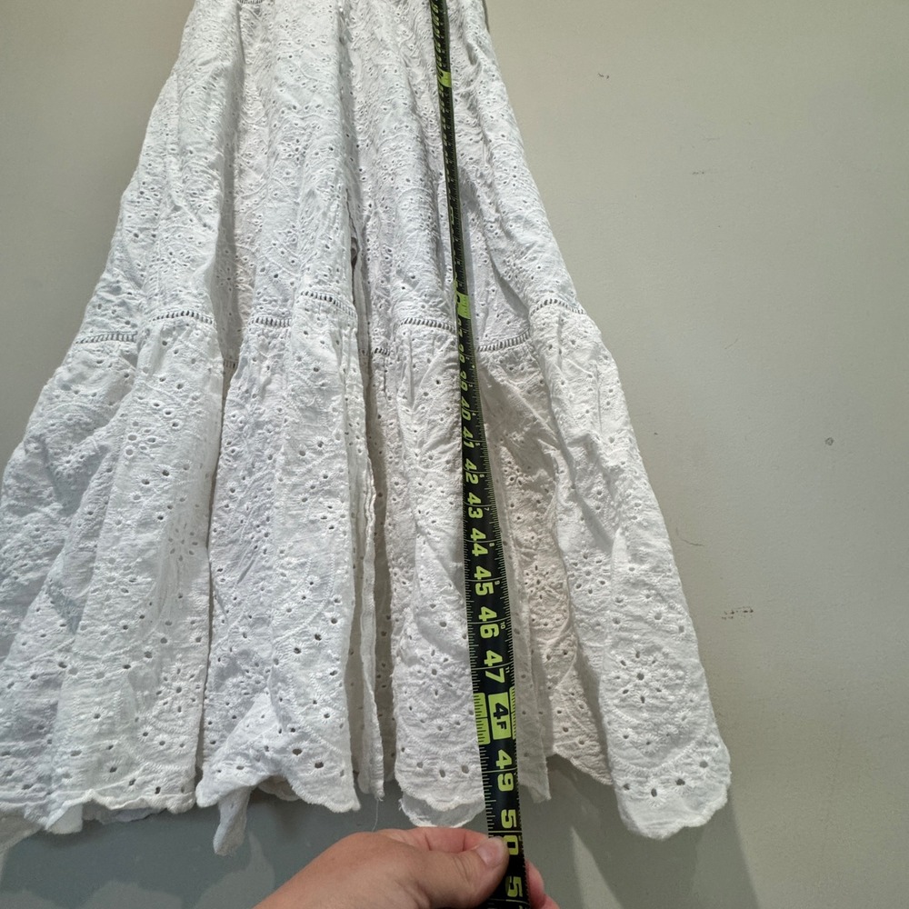 Simplee Eyelet Maxi Dress Womens XL White Cotton Boho Coastal Romantic Slit Hem - Picture 6 of 9